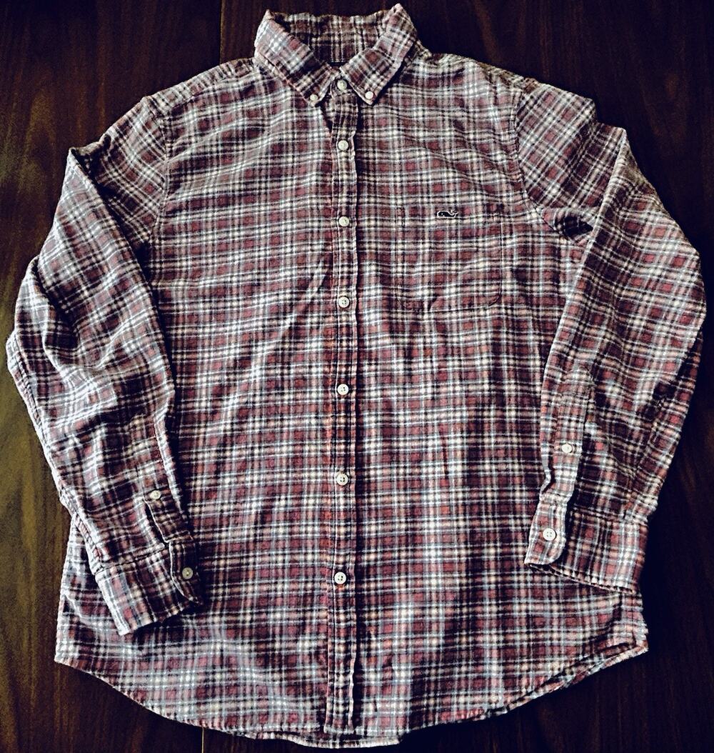 Vineyard Vines Tucker Shirt Long-Sleeve Button-Down Salmon/Blue Plaid - Men’s L